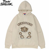 Men Hip Hop Streetwear Hoodie Sweatshirt Funny Bear Japanese Kanji Pul