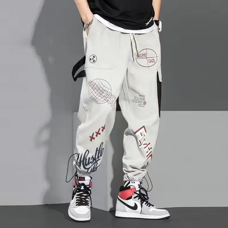 men pants spring and autumn cargo pants man fashion hip hop casual pants loose korean drawstring men joggers sweatpants unique joggers style 2456