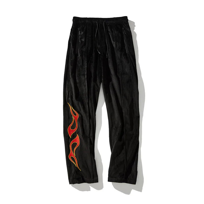 2 pieces set men embroidery velvet zipper jacket and elastic waist loose straight pants sweatsuit hip hop tracksuits sweatsuit unique default style 4321