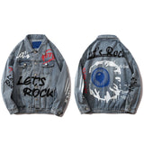 casual layering jacket featuring mens graffiti letter denim jackets fashion turn down collar long sleeve coats outerwear hip hop casual streetwear jeans jackets design – premium quality jacket for men