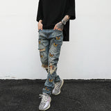 high street butterfly embroidery knee ripped hole jeans mens casual hip hop distressed jeans slim fit skinny denim pants joggers casual joggers
