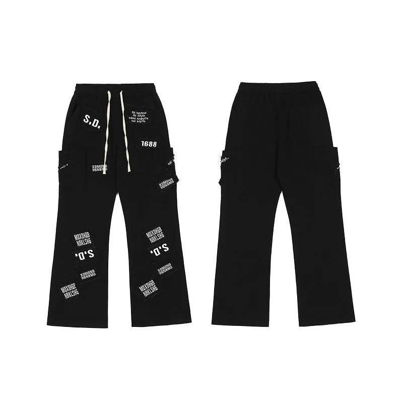 rainbowtouches fashion classic brand mens cargo pants print trousers loose straight high street style overalls black wide legs combat utility trousers