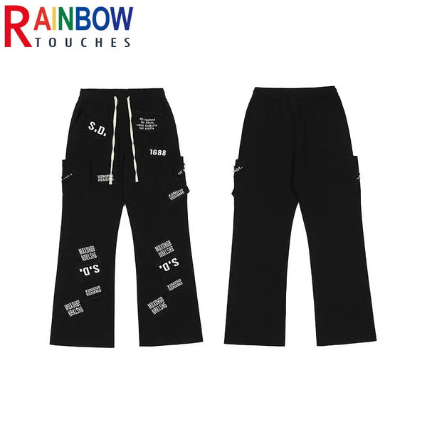 rainbowtouches fashion classic brand mens cargo pants print trousers loose straight high street style overalls black wide legs combat utility trousers