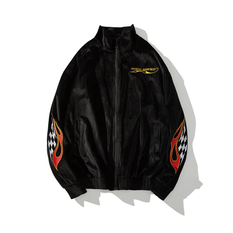 2 pieces set men embroidery velvet zipper jacket and elastic waist loose straight pants sweatsuit hip hop tracksuits sweatsuit unique default style 4319
