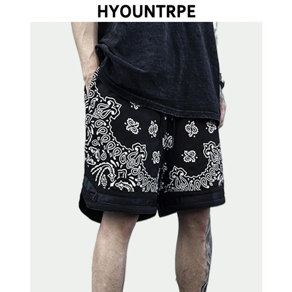 Hip Hop Loose Shorts Fashion Harajuku Printed Shorts Mens Summer Casual Elastic Waist Drewstring Streetwear Sportswear Joggers