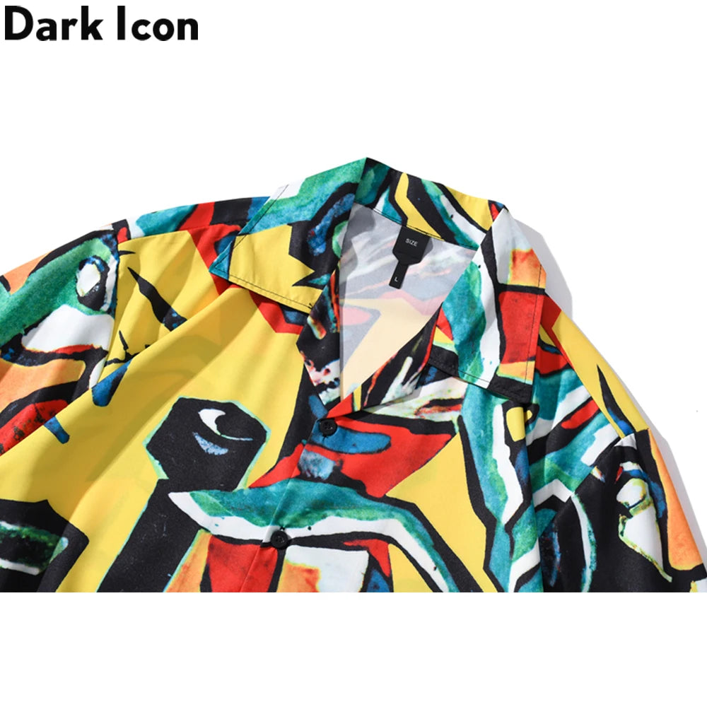 Dark Icon Graffit Hawaiian Shirt Men Vintage Street Men's Shirts Summer Beach Holiday Male Shirt Blouse