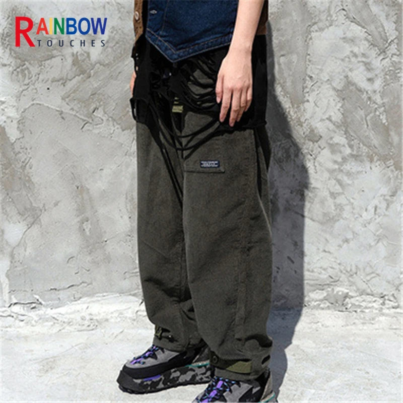 rainbowtouches fashion classic brand men wide legs casual pants corduroy overalls high street hip hop superior quality trousers urban fashion pants