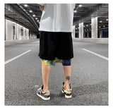 men side buttons patchwork harajuku straight shorts new elastic waist short pants joggers hip hop streetwear casual sweatshorts unique joggers style 1092