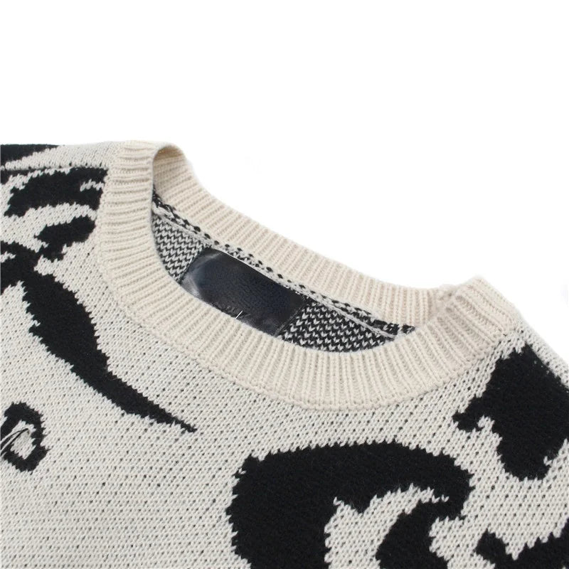mens sweaters fashion hip hop tassel harajuku sweaters casual long sleeve o neck knitted sweater cotton pullover jumpers sweater oversized graphic print design, trendy hip hop style outerwear, Y2K vintage urban hoodie