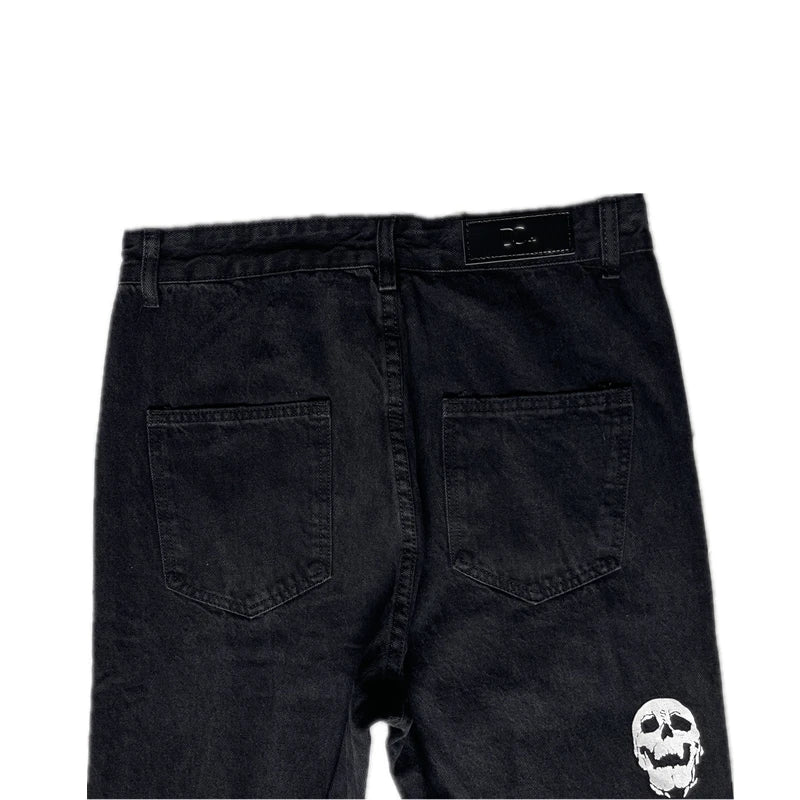 fashion skull printed denim jeans mens destoryed holes zipper flare jeans hip hop streetwear summer casual joggers jeans pants unique joggers style 3782