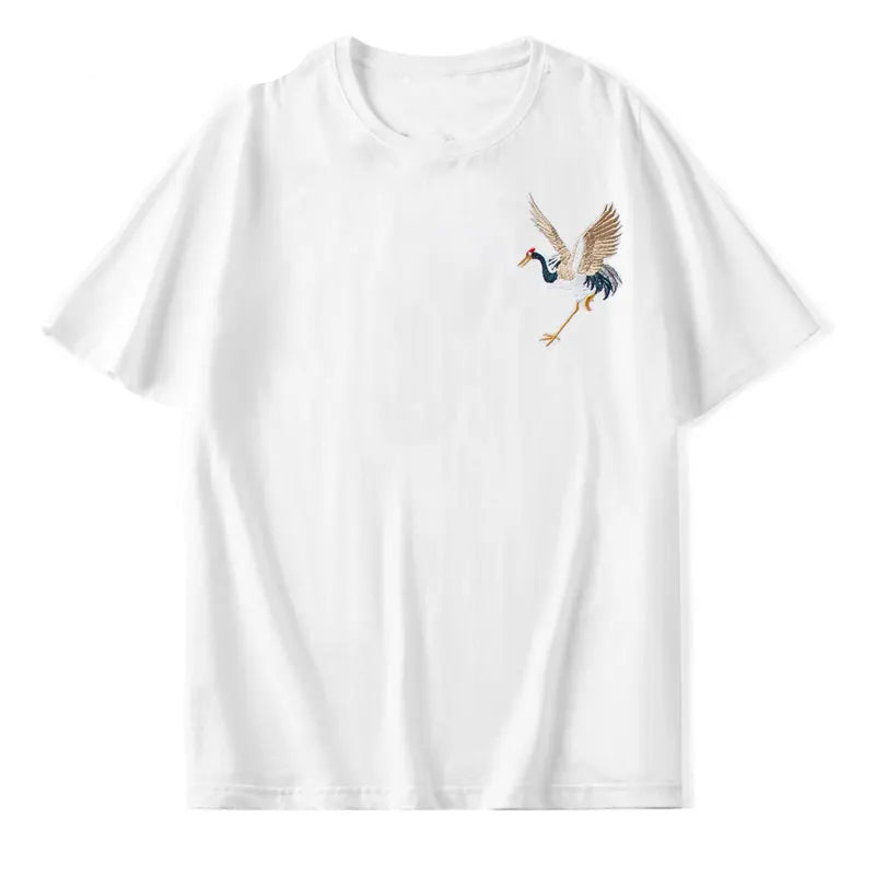 Harajuku Oversized Shirt – Gonthwid Harajuku Embroidery Crane Tees Shirts Mens 2023 Hip – Modern Streetwear for Everyone