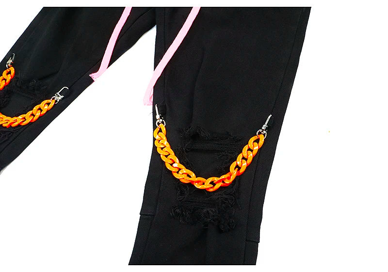 high street knee hole with chain ripped biker jeans mens slim fit denim pants autumn new streetwear casual hip hop pants joggers unique joggers style 4266