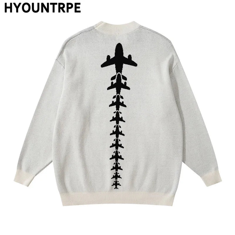 hip hop letter knitted oversize sweater men harajuku o neck long sleeve pullover streetwear casual loose sweater jumper knitwear - bold artwork streetwear hoodie, Y2K grunge street style, gothic aesthetic hoodie for winter