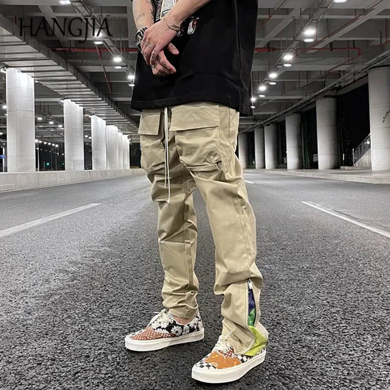 streetwear patchwork cashew flower print cargo pants y2k men hip hop casual functional slim cargo trousers male pocket side zip baggy cargo bottoms