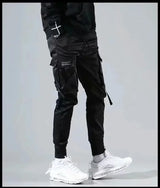 ribbons harem joggers men cargo pants streetwear 2023 hip hop casual pockets track pants male harajuku fashion trousers unique joggers style 2858