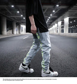 men back letter embroidery denim jean pants fashion slim zipper biker jeans trouser new casual hip hop streetwear pants joggers unique joggers style 1305