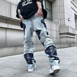 men high street denim jean pants casual loose destroyed ripped holes straight jeans fashion patchwork hip hop streetwear joggers unique joggers style 4514