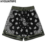 Mens Paisley Printed Hip Hop Loose Shorts Elastic Waist Sweat Shorts Casual Harajuku Drawstring Streetwear Sportswear Joggers