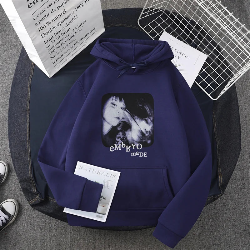 Hip Hop Streetwear Hoodie Sweatshirt Illusion Girl Letter Print Pullov