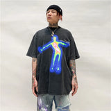 Vaporwave Aesthetic print tee – Distorted Portrait Printing Short Sleeved T Shirt Hip Hop Su