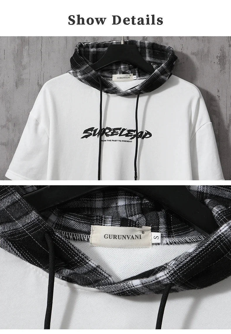 Black Patchwork Hoodies Autumn Spring Mens Sweatshirts Hiphop Punk Str