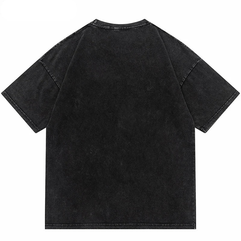 Vaporwave Oversized shirt – Hip Hop Washed Tshirt Streetwear Illusion Letter Printed Har