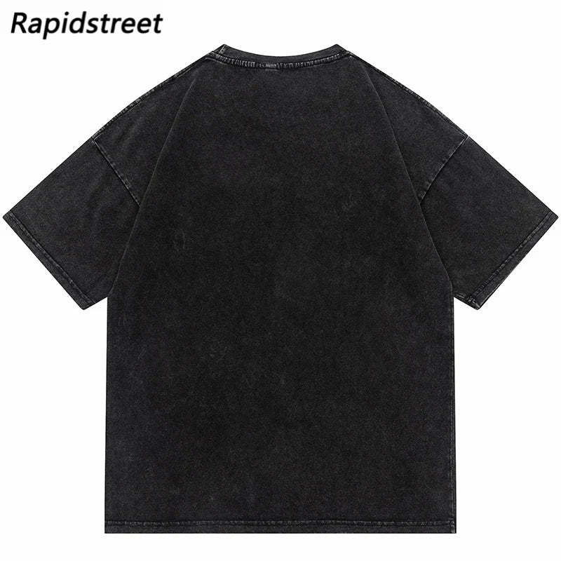 Vaporwave Oversized shirt – Hip Hop Washed Tshirt Streetwear Illusion Letter Printed Har
