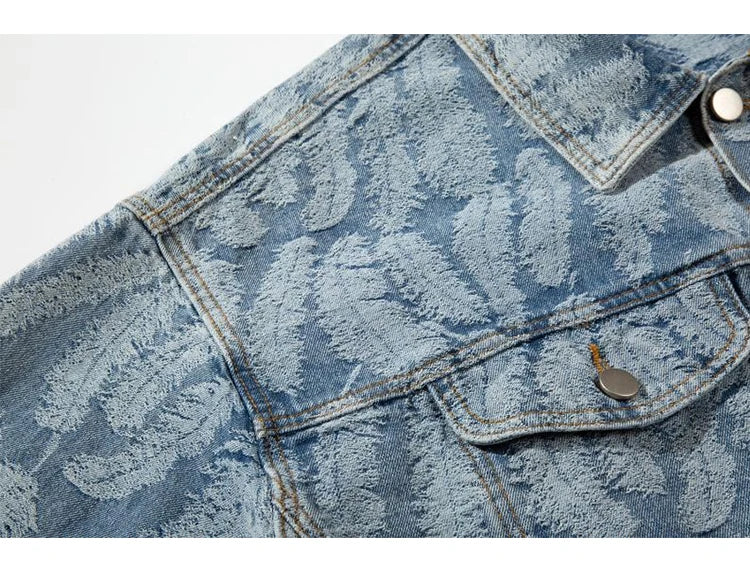 casual layering jacket featuring hip hop denim jeans jacket coat fashion feathers embroidery jeans coats high street outerwear streetwear jackets mens clothing design – premium quality jacket for men