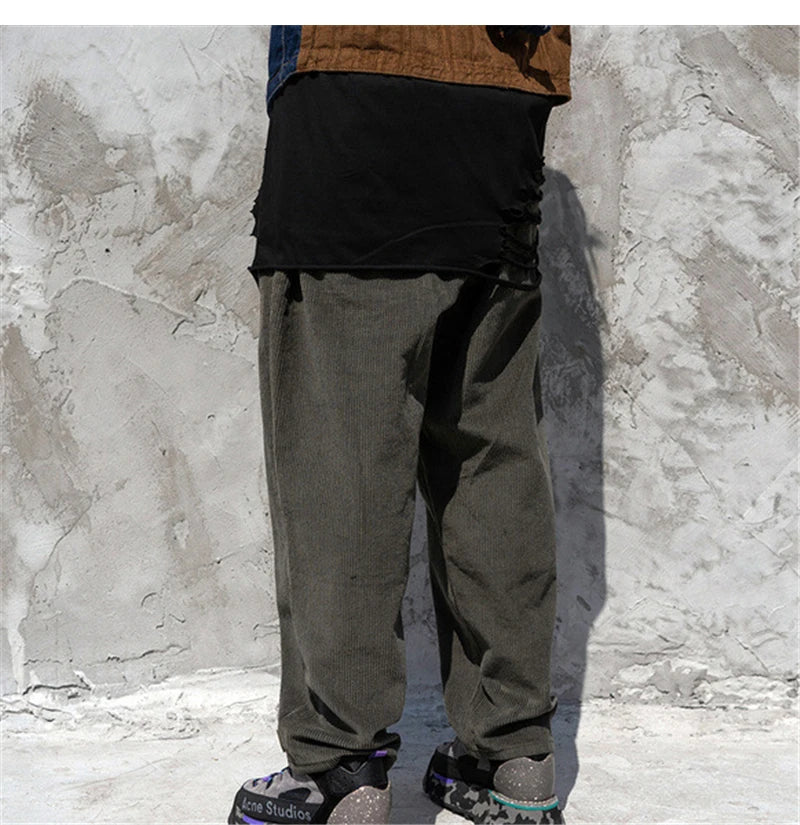 rainbowtouches fashion classic brand men wide legs casual pants corduroy overalls high street hip hop superior quality trousers unique default style 5137