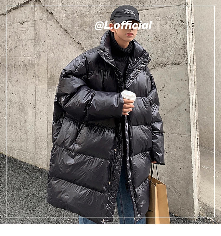 Winter Oversized Down Jacket Men Warm Fashion Casual Long Coat Men Streetwear Korean Loose Thick Jacket Mens Parker Overcoat