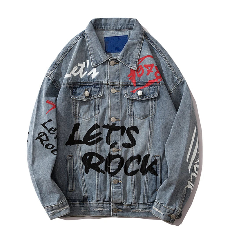 trendy coat featuring mens graffiti letter denim jackets fashion turn down collar long sleeve coats outerwear hip hop casual streetwear jeans jackets design – premium quality jacket for men