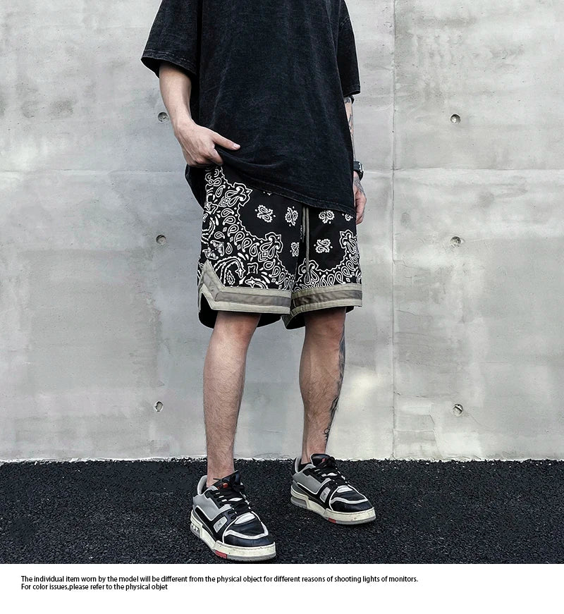 Hip Hop Loose Shorts Fashion Harajuku Printed Shorts Mens Summer Casual Elastic Waist Drewstring Streetwear Sportswear Joggers