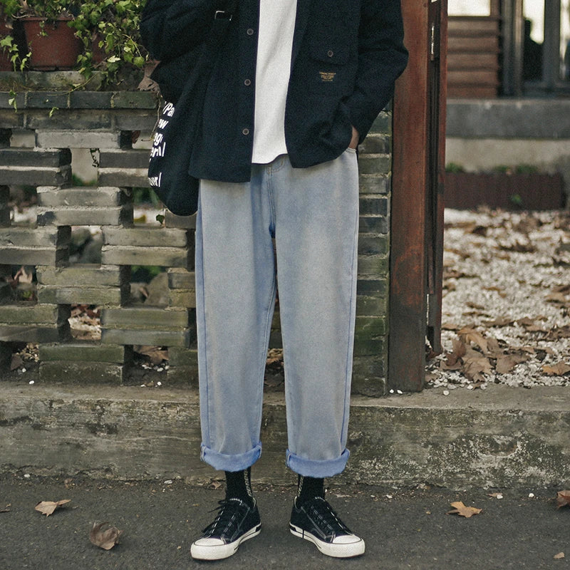 wide legs jeans men fashion retro solid color casual straight jean pants mens streetwear hip hop denim pants mens trousers m 3xl ripped baggy denim