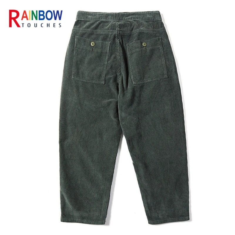 rainbowtouches fashion classic brand men wide legs casual pants corduroy overalls high street hip hop superior quality trousers clean everyday pants