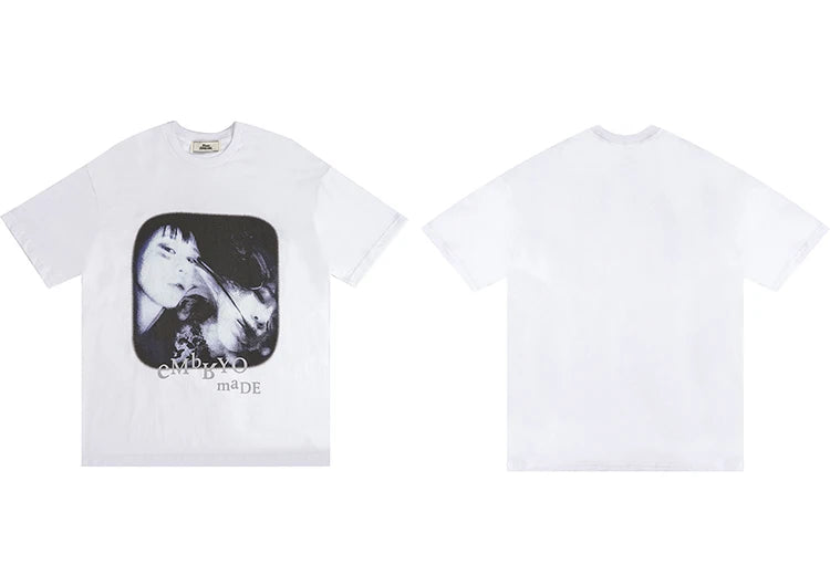 Skatercore Graphic tee – Streetwear T Shirt Men Hip Hop Illusion Girl Letter Print T