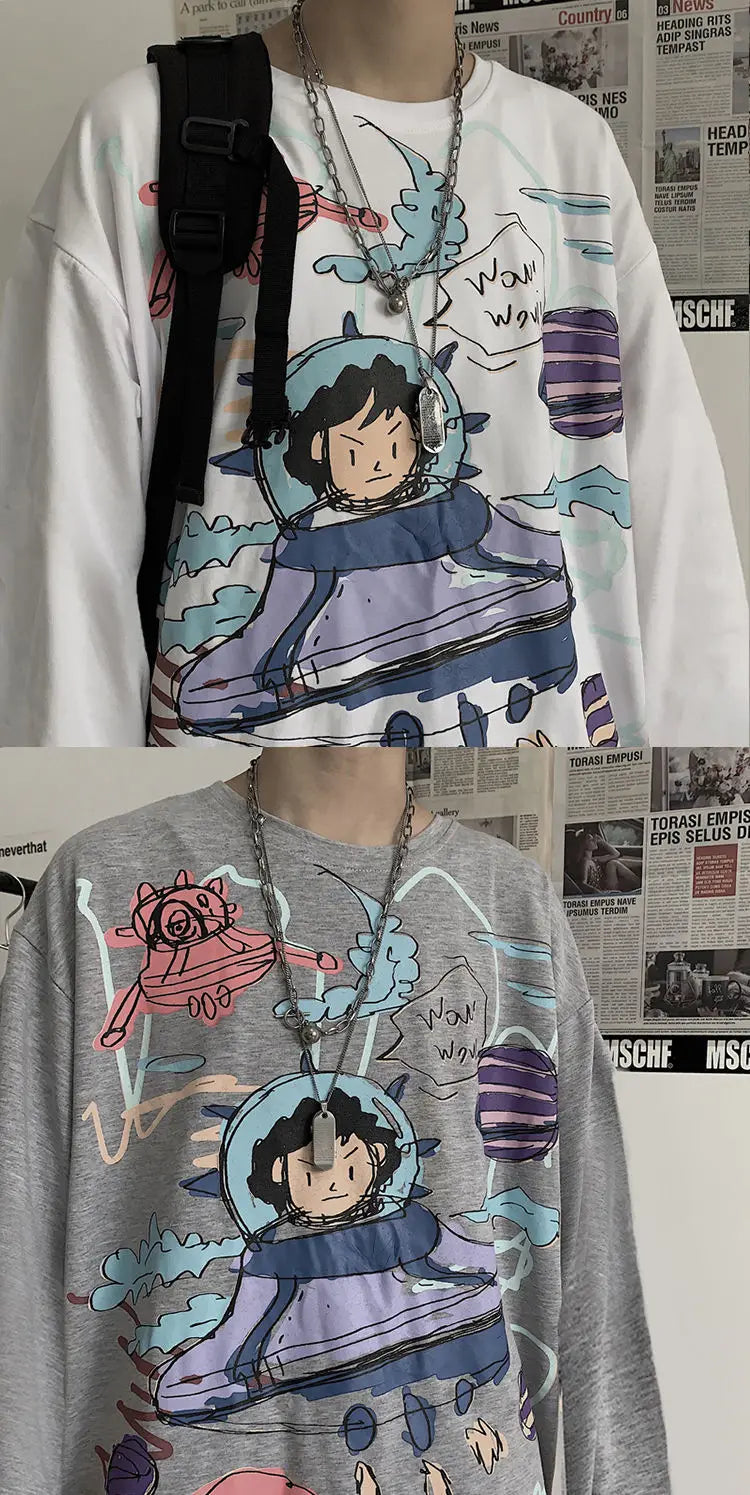 Y2k Oversized shirt – Men Long Sleeve T Shirts Autumn Print Gothic Vintage Ulzzang