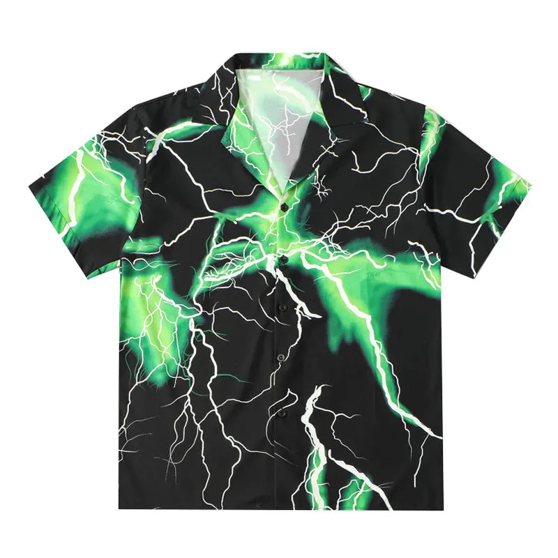 Trapwear Oversized shirt – Gonthwid Hawaiian Beach Shirts Streetwear Lightning Print Sh