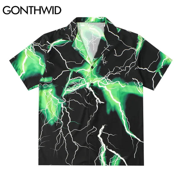 Trapwear Oversized shirt – Gonthwid Hawaiian Beach Shirts Streetwear Lightning Print Sh