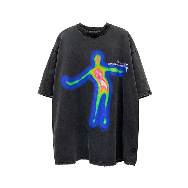 Vaporwave Aesthetic print tee – Distorted Portrait Printing Short Sleeved T Shirt Hip Hop Su