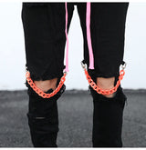 high street knee hole with chain ripped biker jeans mens slim fit denim pants autumn new streetwear casual hip hop pants joggers unique joggers style 4263