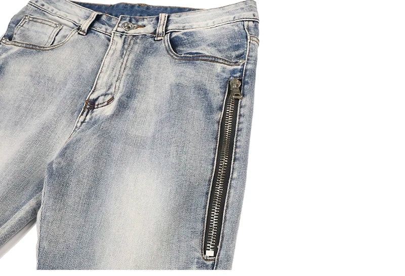 high street pu leather zippers patchwork biker jeans mens stretch denim slim jean pants motorcycle slim trousers hip hop pants unique jeans style 2297