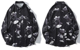 Hawaiian Beach Shirts Graffiti Flowers Print Long Sleeve Button Up