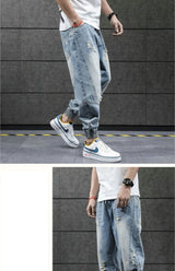 2023 new hip hop harem jeans pants men loose joggers denim casual sweatpants korea ankle length trousers streetwear male clothes unique joggers style 2634
