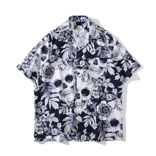 Dark Icon Skeleton Floral Men's Shirt Summer Vintage Shirts for Men Male Top