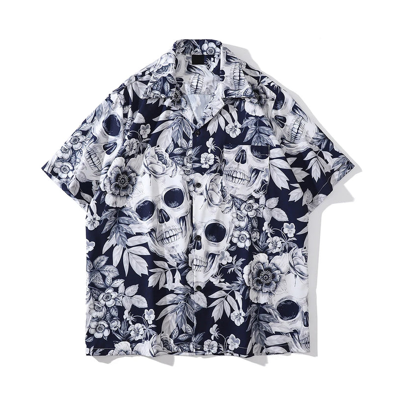 Dark Icon Skeleton Floral Men's Shirt Summer Vintage Shirts for Men Male Top