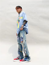 Vaporwave Aesthetic print tee – Distorted Portrait Printing Short Sleeved T Shirt Hip Hop Su
