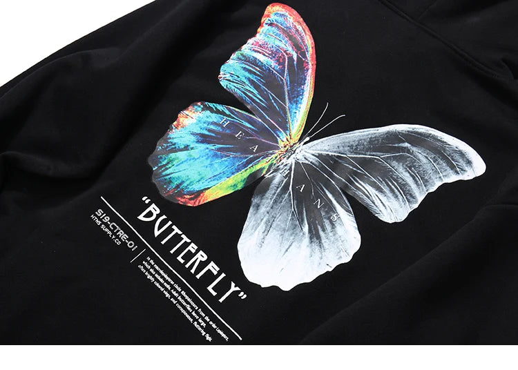 2023 Men Hip Hop Sweatshirt Hoodie Color Butterfly Streetwear Harajuku Pullover Hoodie Cotton Fleece Winter Autumn Black Hoodie