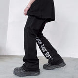 fashion letters embroidery denim flare jeans mens high street elastic waist straight trouser hip hop streetwear pants joggers casual joggers