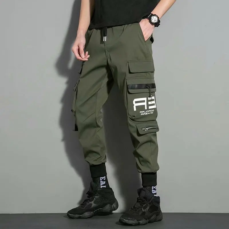 men hip hop black cargo pants joggers sweatpants overalls men ribbons streetwear harem pants women fashions trousers unique joggers style 2692