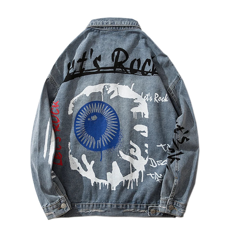oversized fit featuring mens graffiti letter denim jackets fashion turn down collar long sleeve coats outerwear hip hop casual streetwear jeans jackets design – premium quality jacket for men